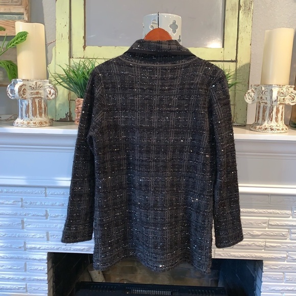 D. EXTERIOR Green & Black Wool Plaid Sparkle Double Breasted Blazer Holiday L - Picture 6 of 9